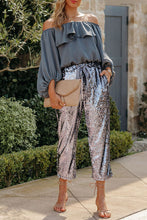 Load image into Gallery viewer, Silver Cropped Sequin Pants
