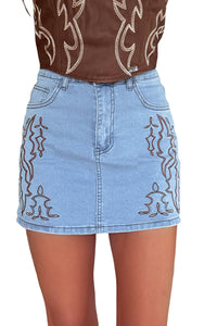 Embroidered Denim Skirt