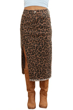 Load image into Gallery viewer, Brown Leopard Print Denim Skirt