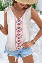 Load image into Gallery viewer, Embroidered V-Neck Knot Sleeveless Shirt