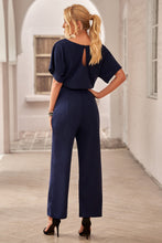 Load image into Gallery viewer, Dark Blue Belted Wide Leg Jumpsuit