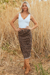 Brown Leopard Print Denim Skirt