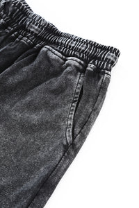 Black Acid Washed T Shirt & Drawstring Shorts Loungewear Set