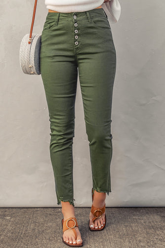 Button Fly Denim Jeans - Green|White|Black