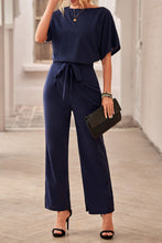 Load image into Gallery viewer, Dark Blue Belted Wide Leg Jumpsuit