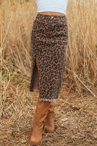 Brown Leopard Print Denim Skirt
