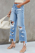 Load image into Gallery viewer, Heavy Destroyed Wide Leg Jeans - Sky Blue|Blue