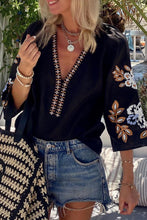 Load image into Gallery viewer, Black Floral Bohemian Blouse