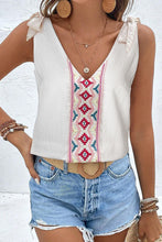 Load image into Gallery viewer, Embroidered V-Neck Knot Sleeveless Shirt