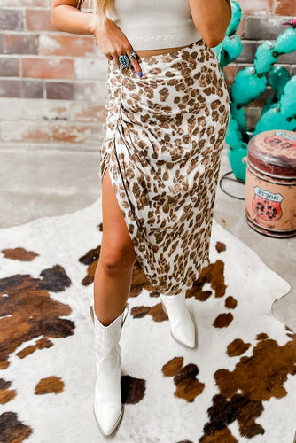 Khaki Leopard Print Skirt