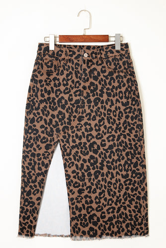 Brown Leopard Print Denim Skirt