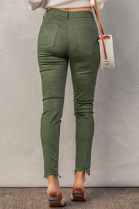 Button Fly Denim Jeans - Green|White|Black
