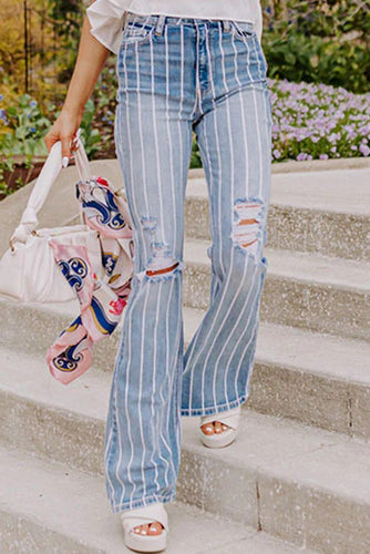 Striped Ripped Flare Jeans