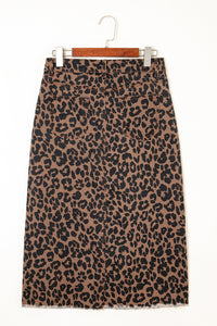 Brown Leopard Print Denim Skirt