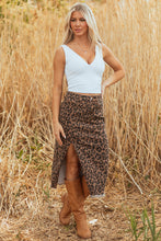 Load image into Gallery viewer, Brown Leopard Print Denim Skirt