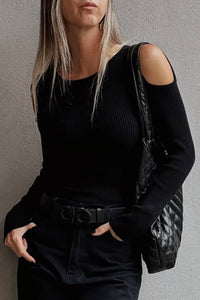 Black Ribbed Cutout Sweater - authentic country clothing from Working Bull