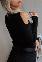 Load image into Gallery viewer, Black Ribbed Cutout Sweater - authentic country clothing from Working Bull
