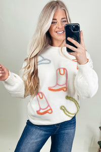 Boots, Horseshoe & Star Knit Sweater - Authentic Country Fashion from Working Bull
