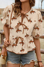 Load image into Gallery viewer, Cowboy Print Front Tie Blouse - authentic country clothing from Working Bull