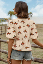 Load image into Gallery viewer, Cowboy Print Front Tie Blouse - authentic country clothing from Working Bull
