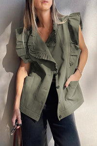 Green Ruffle Denim Vest - authentic country clothing from Working Bull