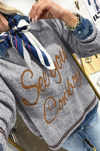 'SEE YOU COWBOY' Embroidered Sweater Grey - authentic country fashion from Working Bull