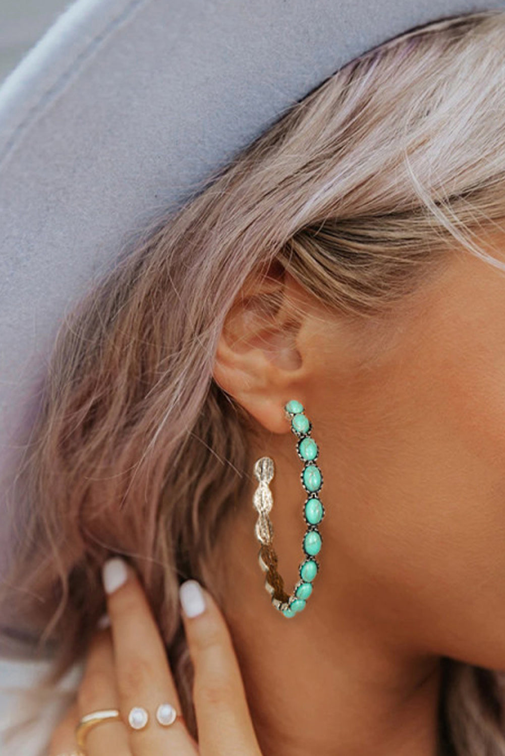 Turquoise C Shaped Earrings - authentic country fashion from Working Bull