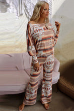 Load image into Gallery viewer, Multicolour Aztec Print Puff Sleeve Pullover and Pants Lounge Outfit