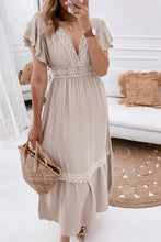 Load image into Gallery viewer, Oatmeal Lace V Empire Waist Dress