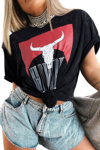 Black HOWDY Steer Head T Shirt - authentic country fashion from Working Bull