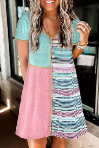 Multicolour Knit Patchwork A-line Dress