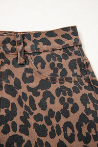 Brown Leopard Print Denim Skirt