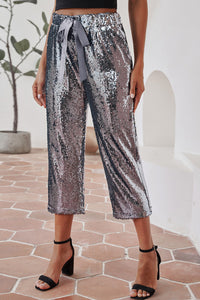 Silver Cropped Sequin Pants