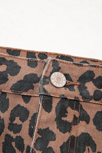 Brown Leopard Print Denim Skirt