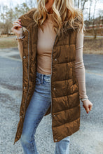 Load image into Gallery viewer, Chestnut Hooded Long Quilted Vest Coat