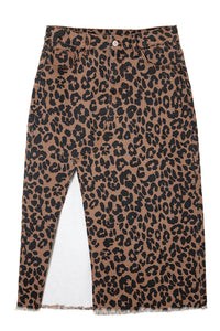 Brown Leopard Print Denim Skirt