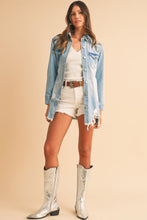 Load image into Gallery viewer, Distressed Frayed Long Denim Jacket