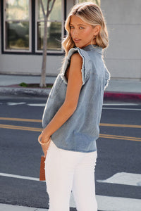 Ruffle Sleeve Denim Blouse