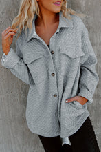 Load image into Gallery viewer, Gray Retro Quilted Flap Pocket Button Shacket