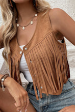 Load image into Gallery viewer, Camel Fringed Cropped Vest