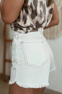 High-waist Denim Shorts - White and Carbon Grey - authentic country fashion from Working Bull