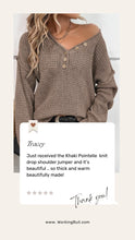Load image into Gallery viewer, Khaki Pointelle Knit Drop Shoulder Sweater