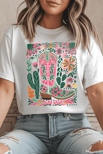 White Boots Flower Tee - authentic country fashion from Working Bull