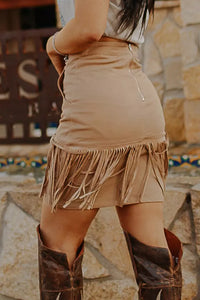Soft Brown Skirt with Tassels and Pockets!