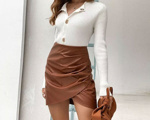High Waist PU Leather Mini Skirt