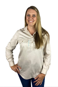 Pilbara Womens Workshirt Half button - Comfortable Tan
