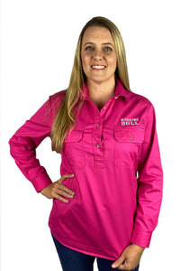 Pilbara Womens Workshirt Half button - Fun Pink