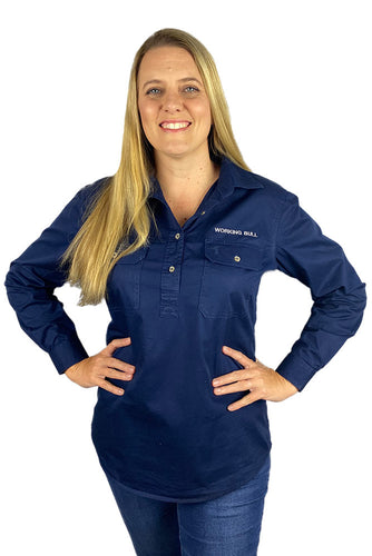 Pilbara Womens Workshirt Half button - Hardworking Navy