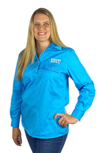 Pilbara Womens Workshirt Half button - Working Blue