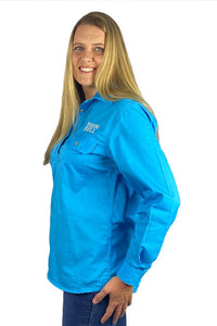 Pilbara Womens Workshirt Half button - Working Blue